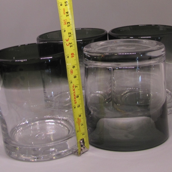 Glass Set of 4 Black & Gray Ombre Low Ball Hand Blown Hand Made 16oz NWOT - Picture 12 of 14